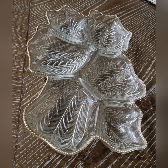 Jeannette Glass Relish O'derve Tray Venetian Gold Beaded Edge - Picture 1 of 5